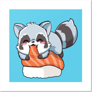 Racoon on sushi Posters and Art